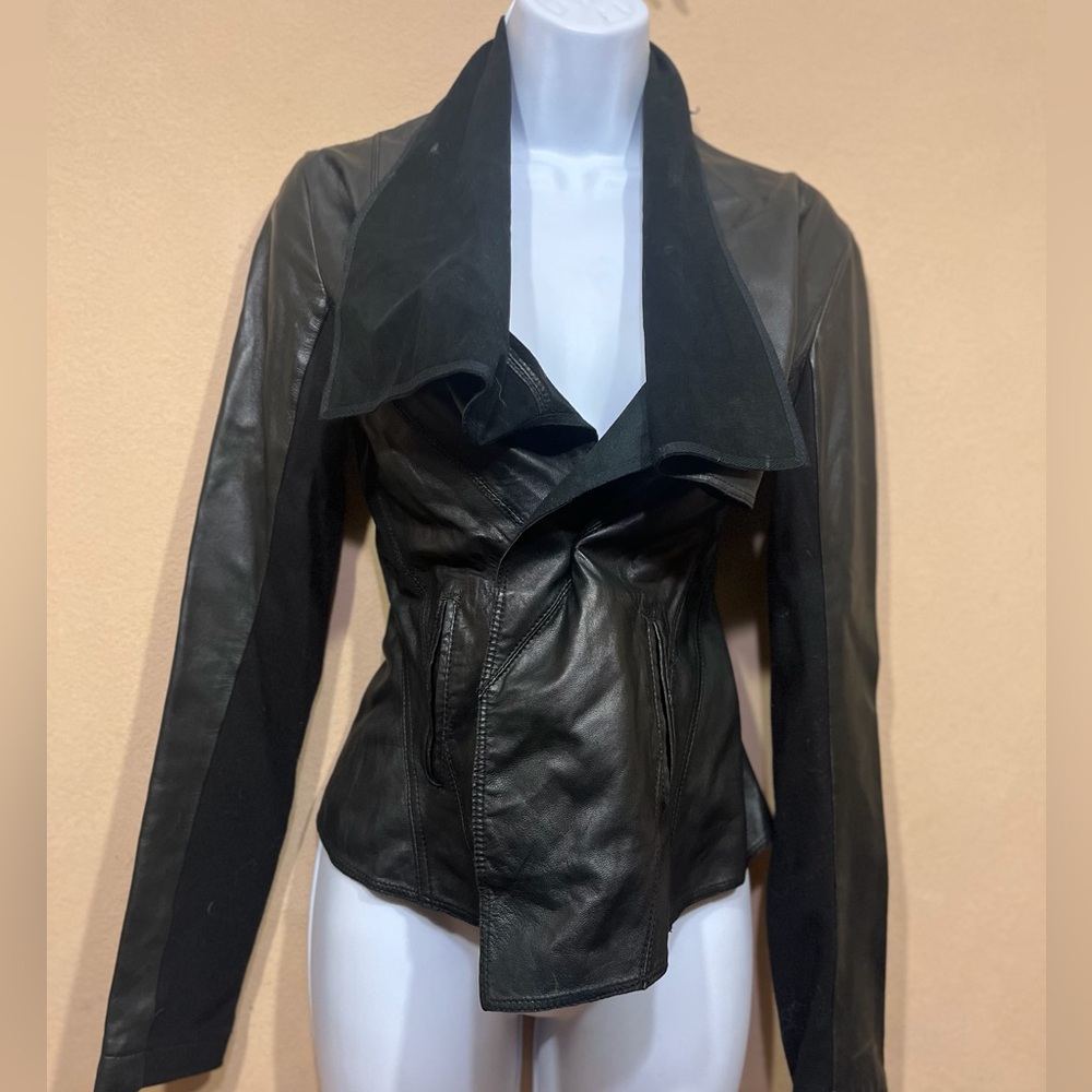 Bebe Leather Cropped Moto Jacket - Picture 3 of 7